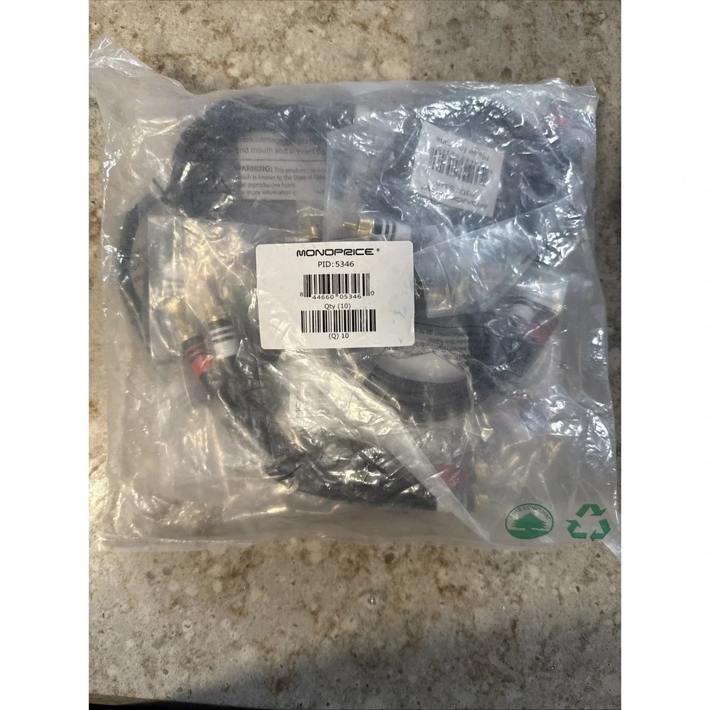 10 Monoprice 1.5ft Premium 2 RCA Plug/2 Plug M/M‎ 22AWG Cable - 1.5ft, Black